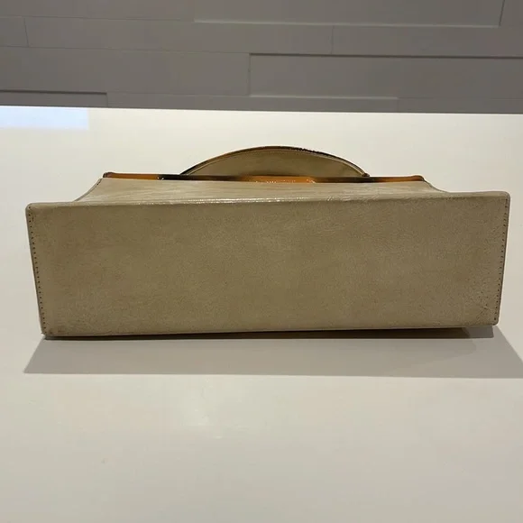 Vintage John Hort Handbag - Made in Canada Orange Brown Cream and gold tone - Picture 4 of 15